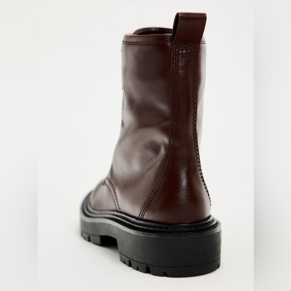 Zara Brown Lace Up Platform Ankle Size EU 39 US 8 Combat Biker Lug Chunky Boots - Picture 5 of 9